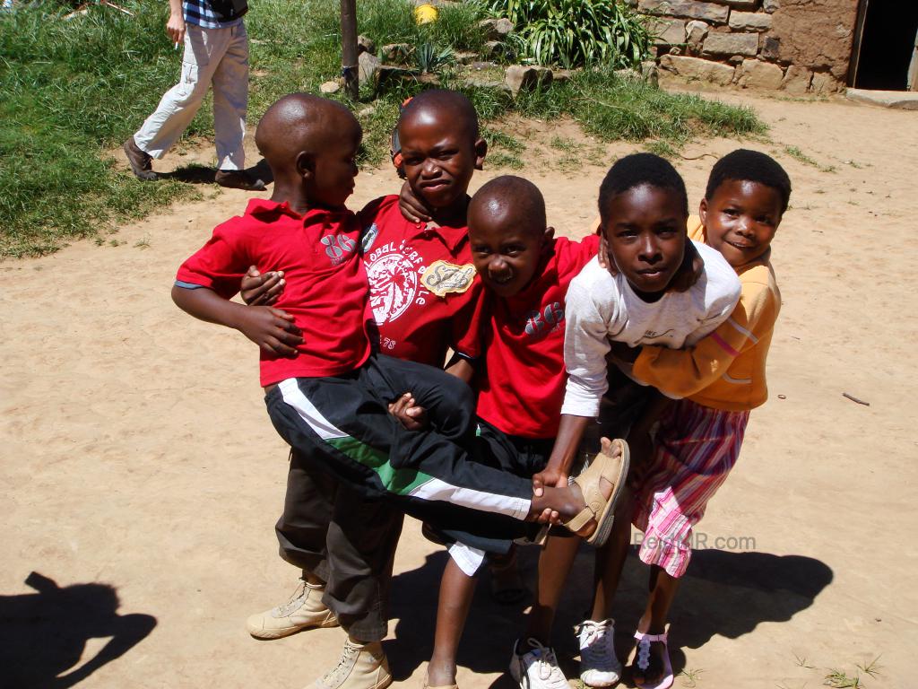 Lesotho schoolchildren gathered together and playing