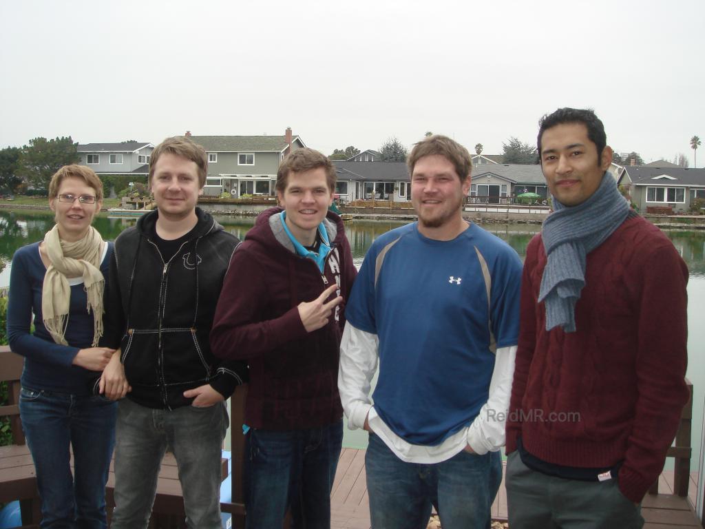 Mikko, his wife, Me, Trent and Sumedh on their back porch. 