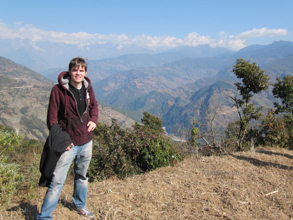 On our day trip to Dolakha Bhimsen, me posing with mountains in background