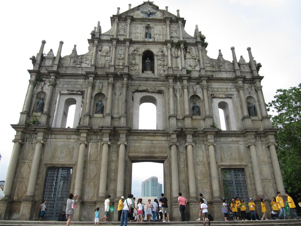 A front of a church, all that remained standing after another fire. 