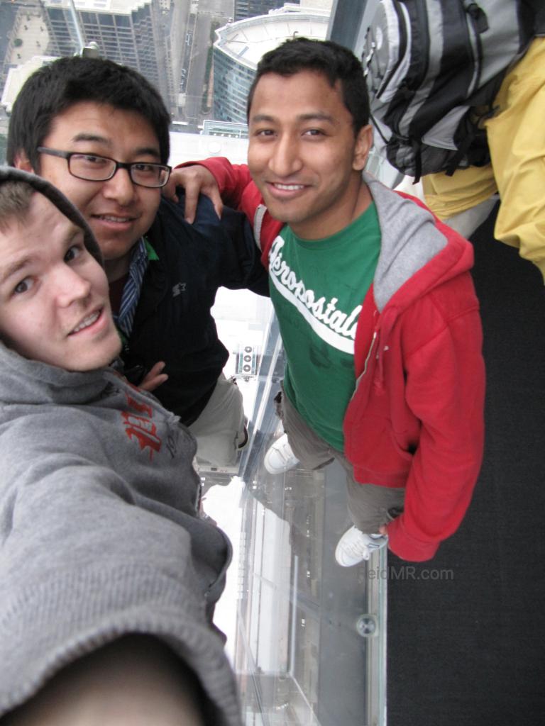 Me, Arbin, Shiva on the glass platform in the Willis Tower