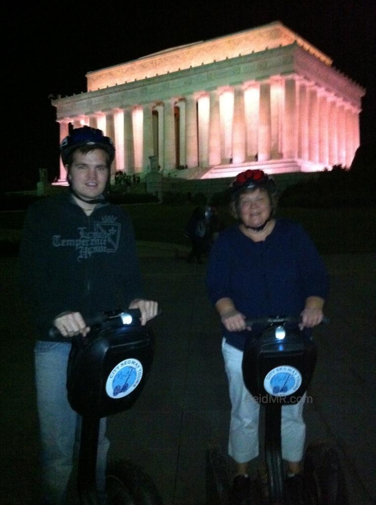 Me, Mom outside of the Lincoln Memorial on the Segways