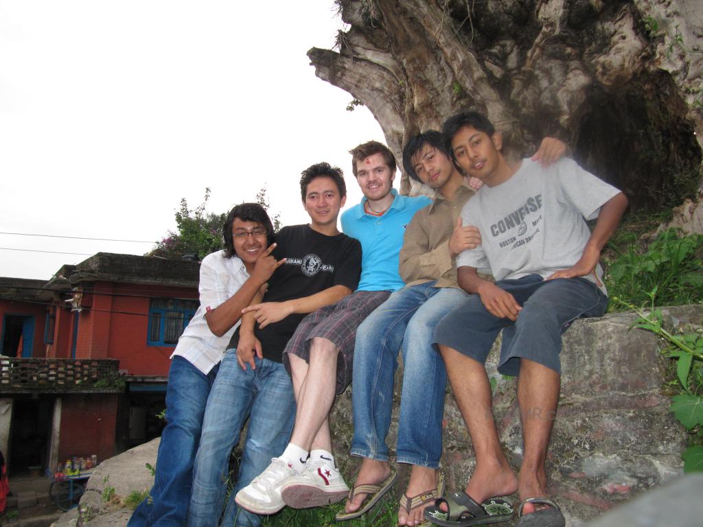 Me with friends on a walk, under a big tree