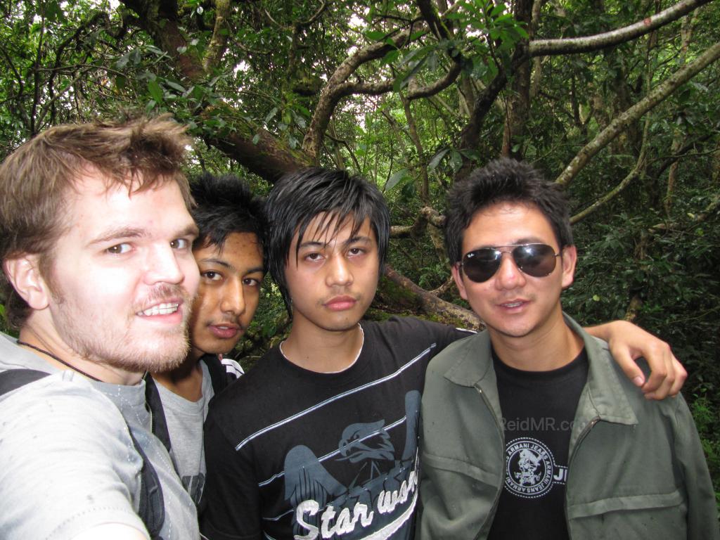 Rojesh and friends, with me. In the wooded area. 