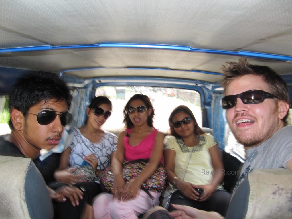 Rojesh, Urika, Rojina, Likee and I in the back of the small van