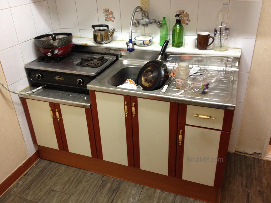 Photo of the filthy kitchen at our apartment 