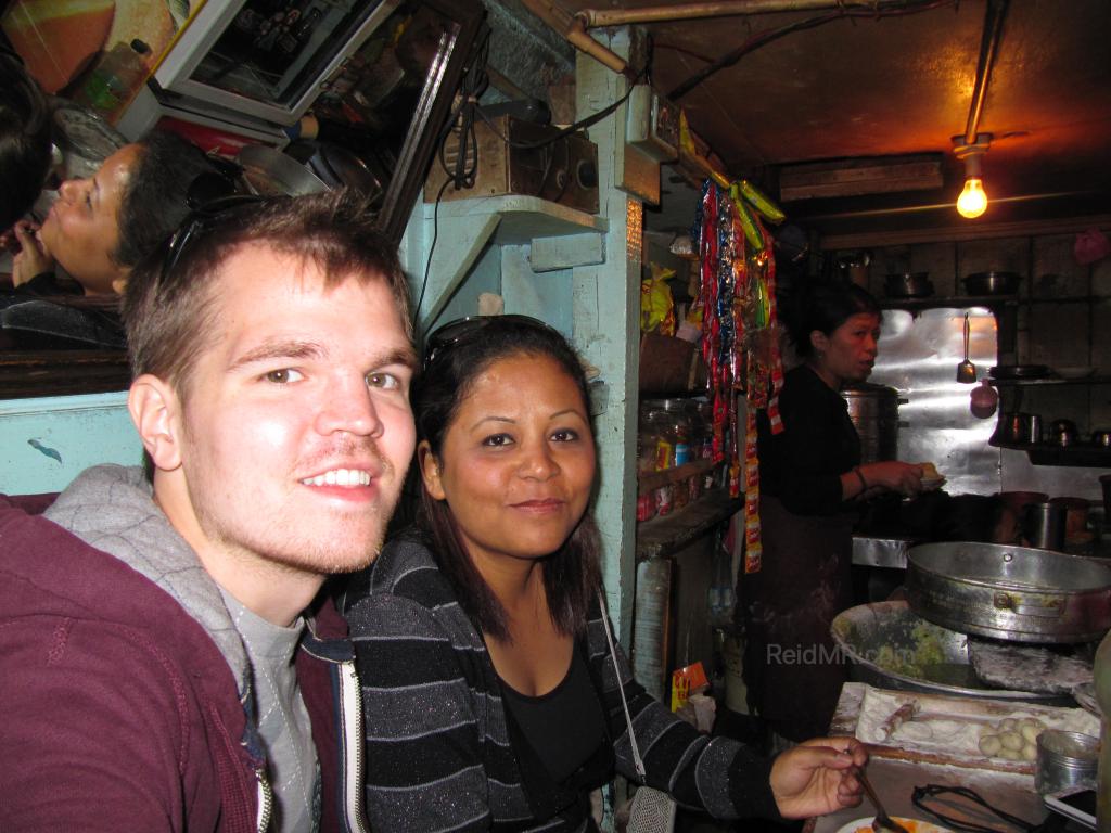 Likee and I in Darjeeling momo shop, a small shop