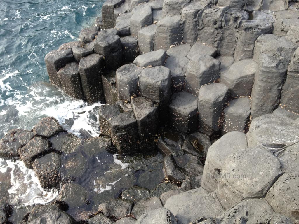 Honeycomb like rock structures jutting out of the ocean