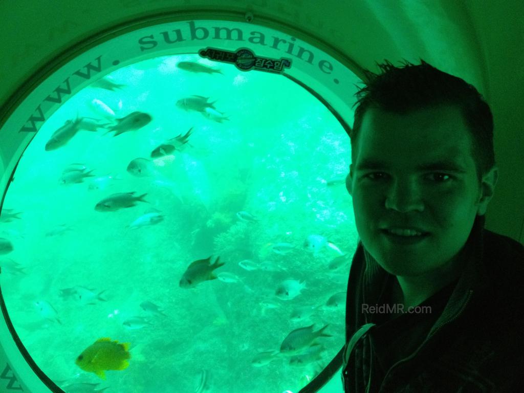 Me in the submarine with fish outside of the window