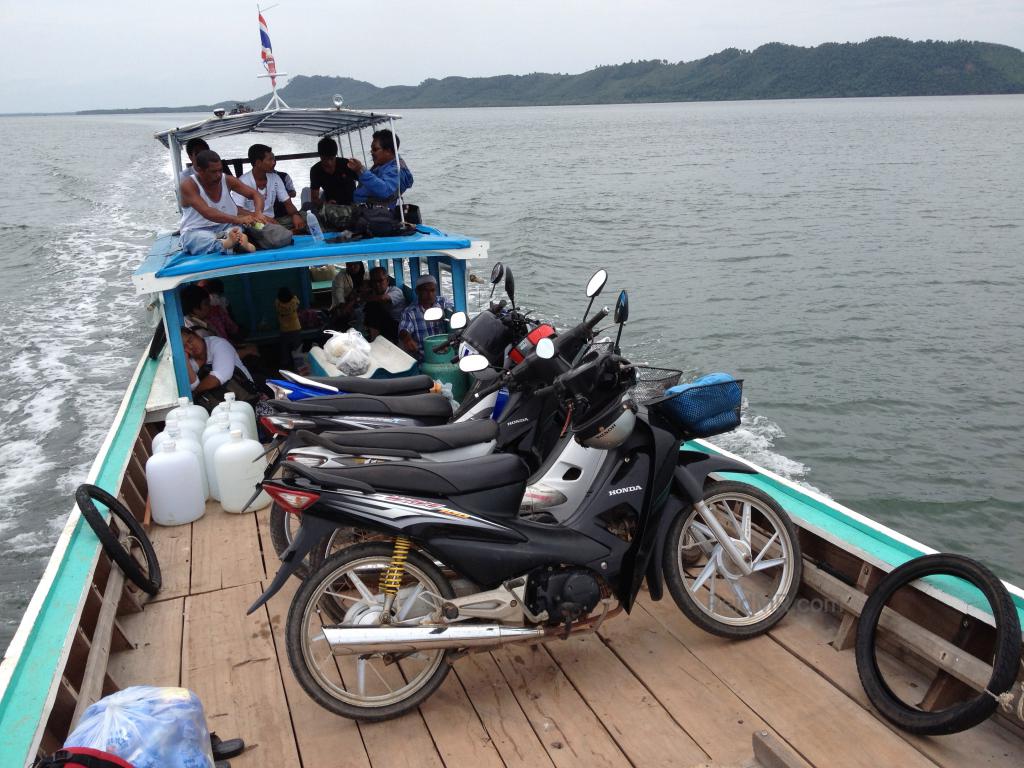 The small ferry used to access Koh Jum packed with motorcycles and people