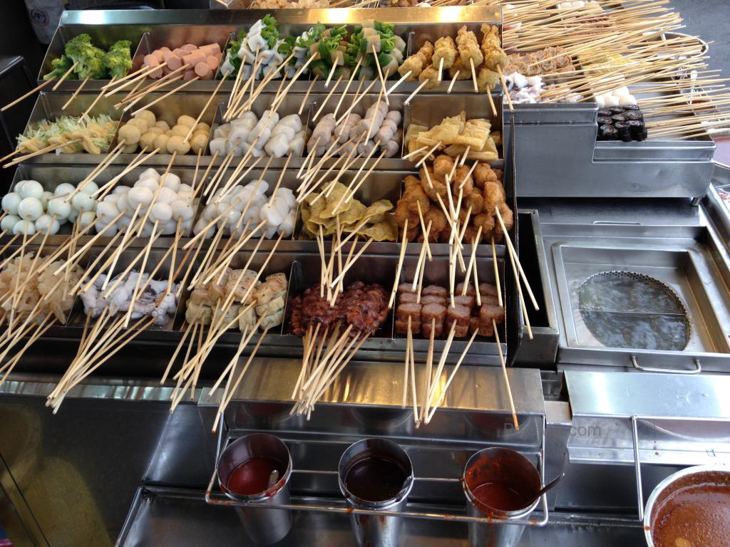 Food on a stick at the vendors stall in Georgetown