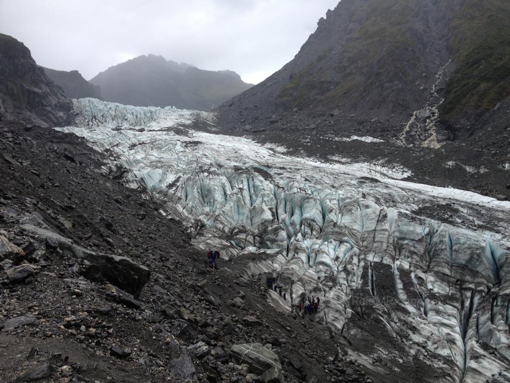 The Fox Glacier cutting a path through the mountains. 